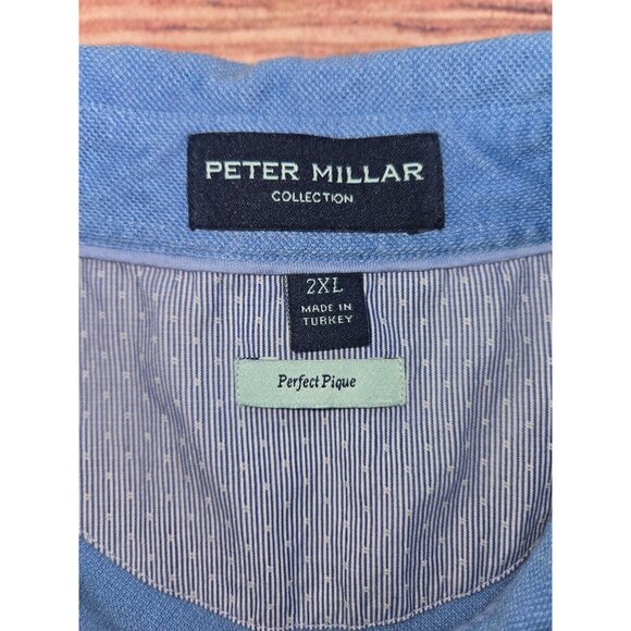 Peter Millar Collection Perfect Pique Polo XXL Blue Cotton Blend - Picture 5 of 7
